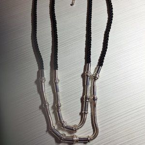 Chico's Double Strand Necklace ,Silver & Black Velvet Rope, Length 17"